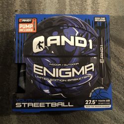 AND1 Enigma Indoor/Outdoor Youth 27.5”Premium Rubber Streetball, Blue and Black
