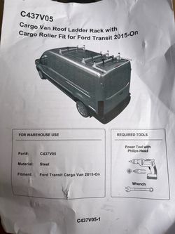 c437v05 cargo van roof ladder rack for ford transit 2015-on