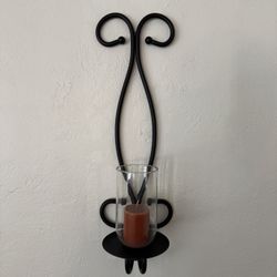 Set of 2 Large Artisinal Wrought Iron Scroll Wall Mount Candle Holders Sconces