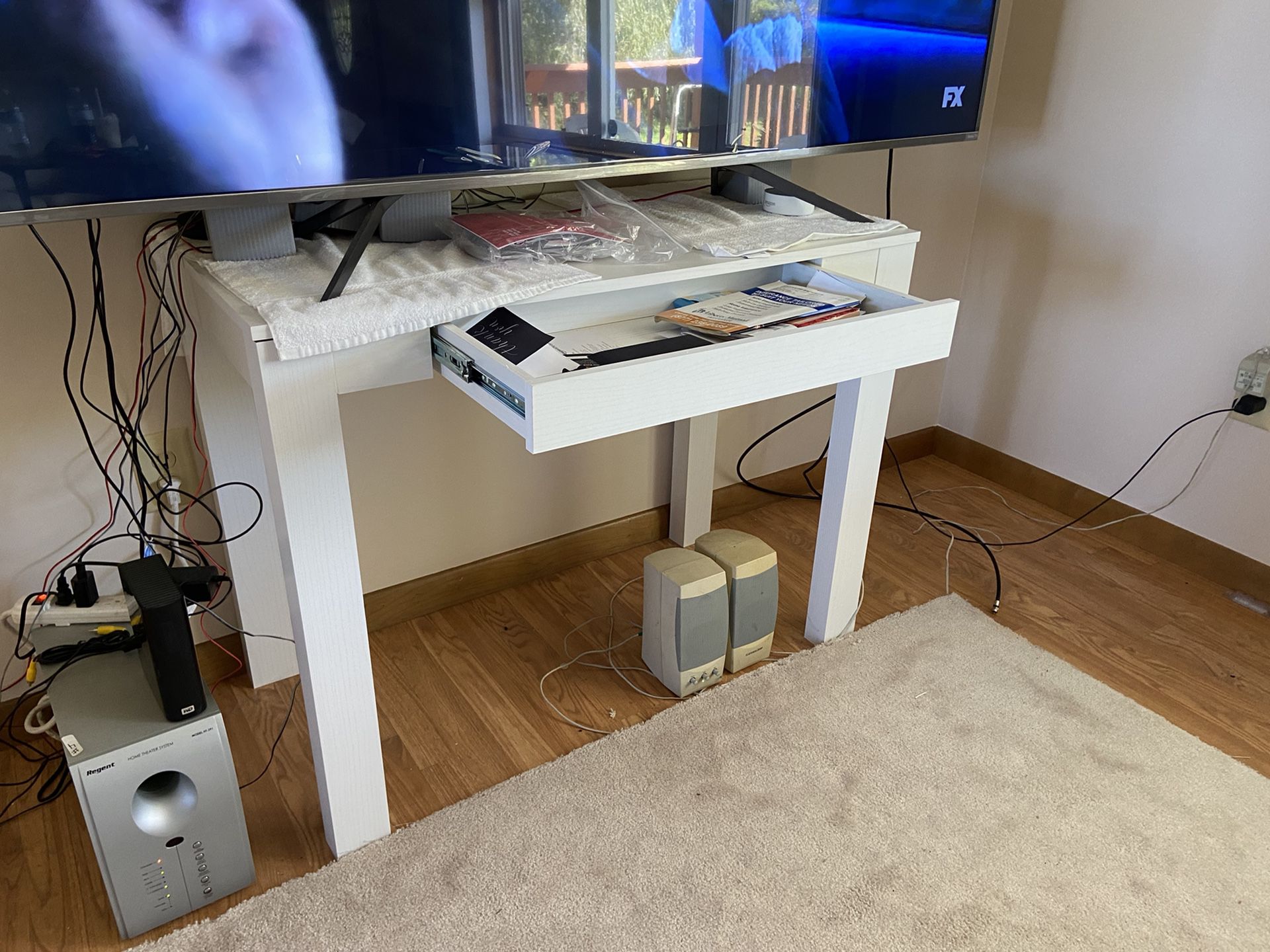 White Table W/open Drawer