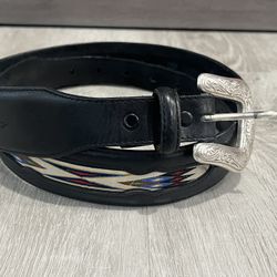 Tony Lama Black Leather Southwestern  Belt Size 36