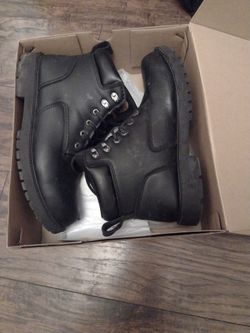 Black Leather Lace-Up Work Boots