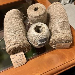 NWT Natural Burlap Ribbon And Two Rolls Of Twine/Cord