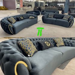Victoria Black Velvet Living Room Set 