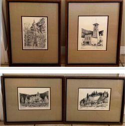 1970s Framed and Numbered Architectural Prints - Set of 4