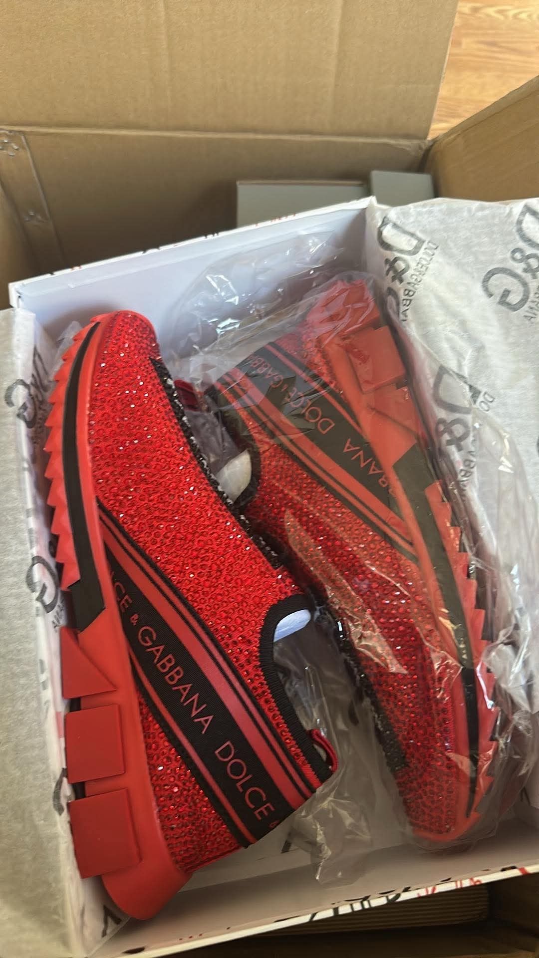 Size 8 and 9 in stock red docle gabbans with box and dust bag