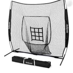 7 ft x 7 ft Baseball & Softball Practice Hitting & Pitching Net with Bow Frame, Carry Bag Brand New in Box 