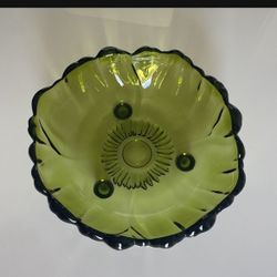 1960’s Emails Green Sunflower Glass Dish 