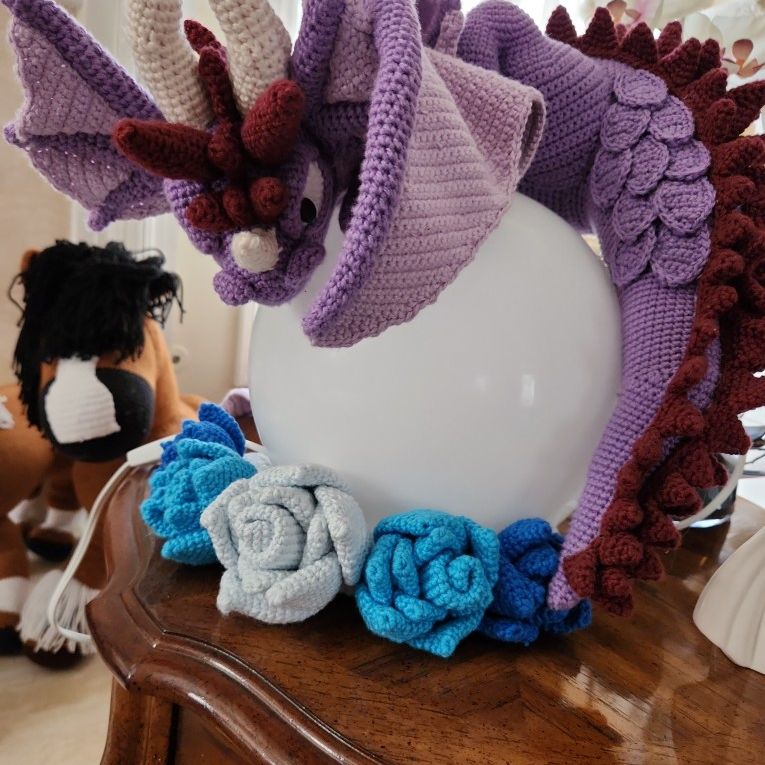 Handmade crocheted dragon lamp