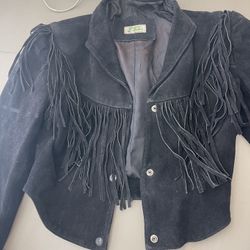 Black Suede Fringe Western Jacket (S/M)