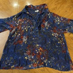 Catherine’s Like New 3x Plus Size Blouse - 26/28W - Blue, Red, White - 3/4 Sleeves 