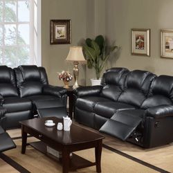 Black Recliner Sofa And Loveseat Set Brand New 