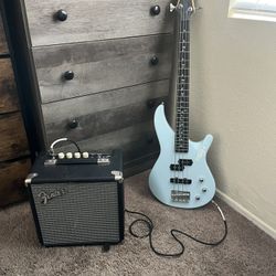 Mitchell Bass Guitar And Fender Amp 