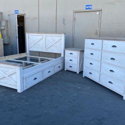 New Queen Size Bed Frame With 3 Storage Drawers With Matching Dresser And Nightstand !  
