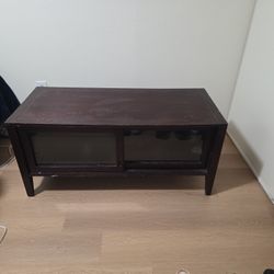 Wood TV Stand Or Table With Sliding Glass Doors
