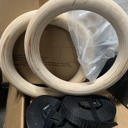 Femor Gym Rings, Wood Gymnastic Rings 1100lbs with 15ft Adjustable Straps, Heavy Duty Gym Equipment for Cross-Training Workout, Strength Training, Gym