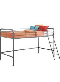 Junior Twin Loft Bed Frame with Ladder- Silver