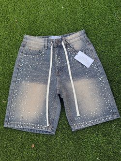 Valley Denim Shorts with Pearl Embellishments