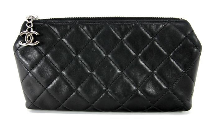 CHANEL Black Lambskin Quilted Cosmetic ***Bag Authenticity Code:12474506***