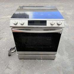 Samsung NE63T8511SS 30 Inch Slide-In Smart Electric Range with 5 Radiant Element Cooktop, 6.3 Cu. Ft. Oven Capacity, Storage Drawer, Air Fry, Self + S