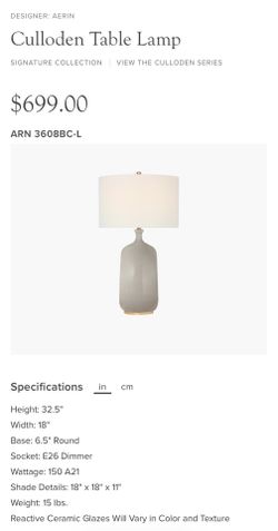 Visual Comfort Culloden Table Lamp in Bone