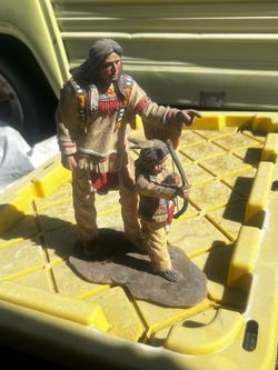 Vintage Native American Father Teaching Son Bow and Arrow Figurine Statue