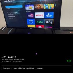 32” Roku tv W/ Remote & Box 
