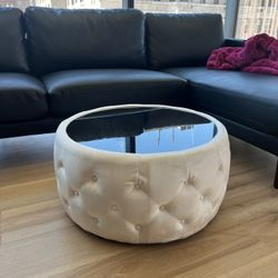Small Circle Glass Coffee Table, Beige