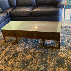 Wood Coffee Table With Glass Top 