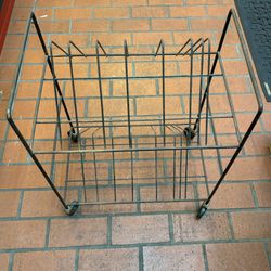Vintage Mid Century Record Album Rack On Wheels