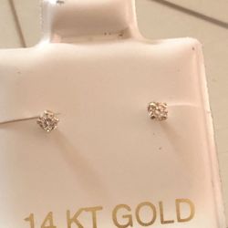 14kt Aretes De Oro Piedra CZ 2mm