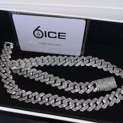 6Ice 22” 15mm Prong Baguette Cuban Chain White Gold