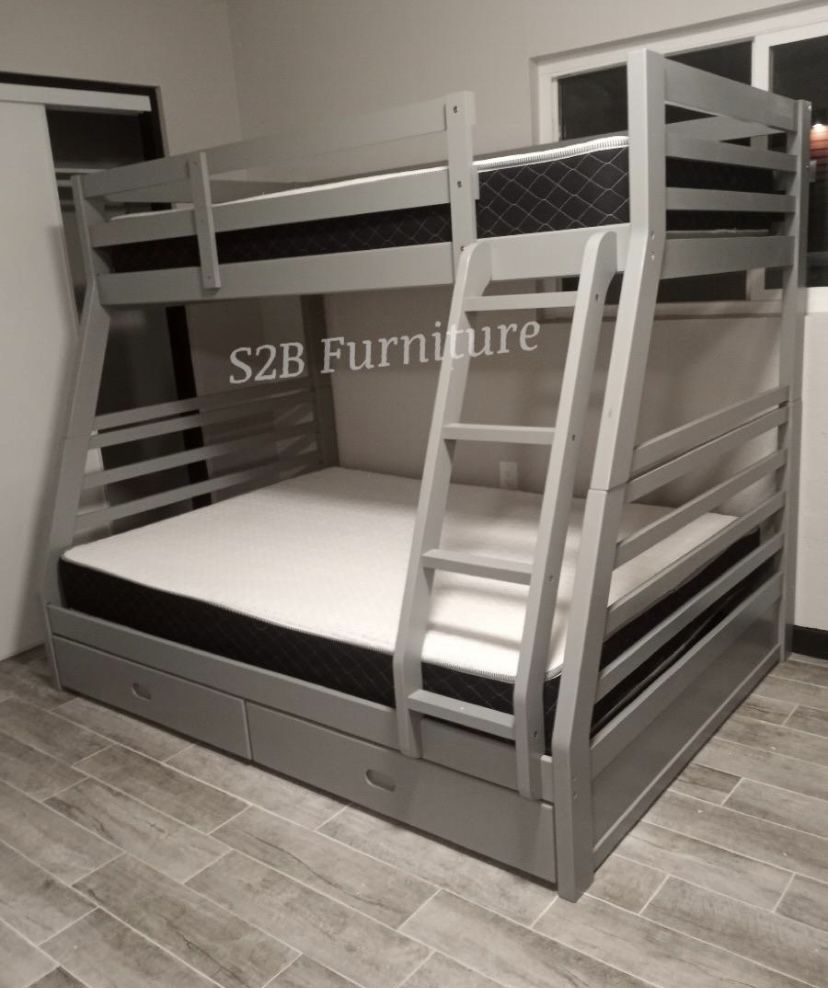 Twinfull Size Grey Double Bunkbed W Ortho Mattress