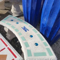 Concrete Mosaic Tile Inlay Curved Benches / Cement Garden Patio Bench / Outdoor Patio Furniture