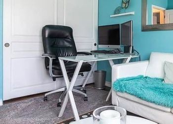 Desk - L shaped, white with tempered glass