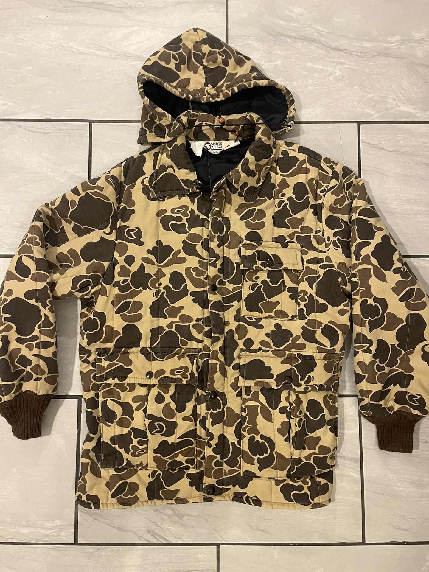 Vintage 80s 90s Duck Camouflage Jacket Hooded Winter Coat Size XL Walls Brand