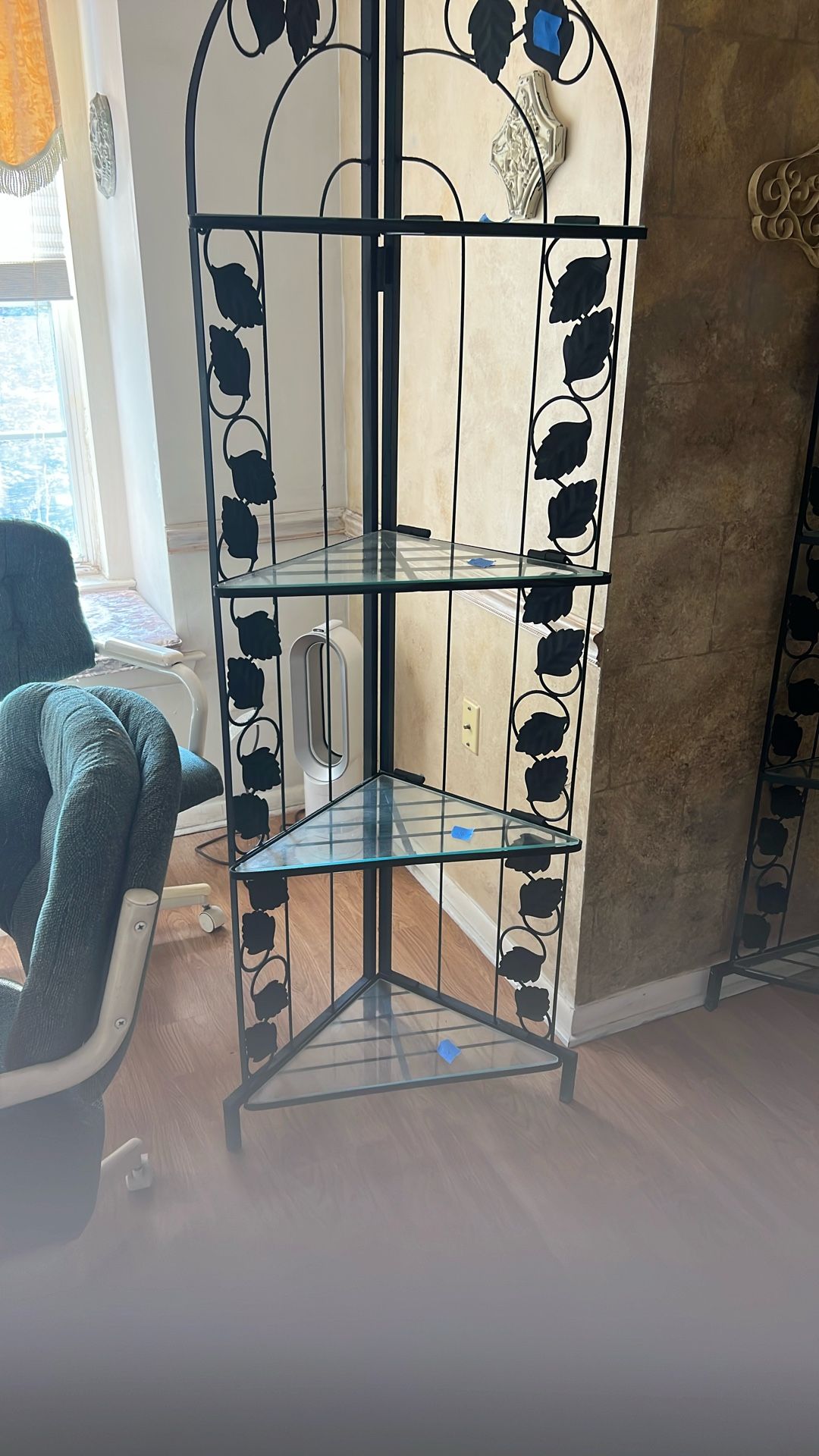 2 Black Metal Corner Shelf With Glass Shelving $55 Each