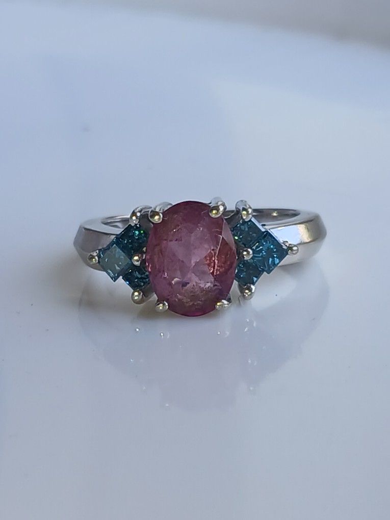 Glamorous Pink and Blue Gemstone Ring