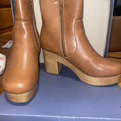 Brown leather heel boots