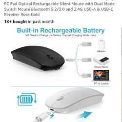 Bluetooth Wireless Mouse for MacBook Air Mac Pro Laptop TCTauoptica ecnargeaDIE MOUSE wi Duat Switch Mouse Bluetooth 5.2/3.0 and 2.4G USB-A & USB-C Re