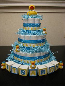 Baby shower diaper cake blue / yellow duck theme