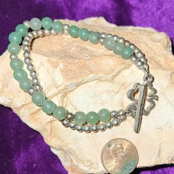 Precious Silver Shamrock/green Beaded Bracelet 