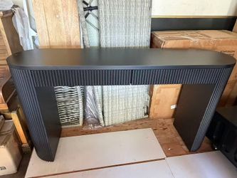 Dark Gray Fluted Console Table with Drawers
