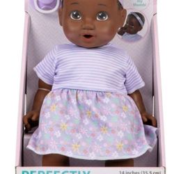 Perfectly Cute 14' Baby Girl Doll Dark Brown Hair, Dark Brown Eyes