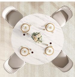 Round Marble-Top Dining Table with 4 Chairs