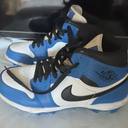 Men's Nike Air Jordan 1 Mid TD Football Cleats Game Royal Blue FJ6805-104 Size 9