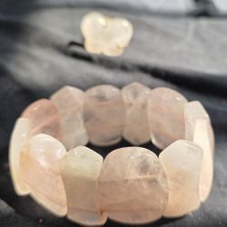 Rose Quartz Bracelet And Butterfly Ring Set