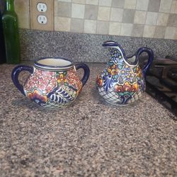 Hand Painred Creamer and  Sugar Bowl