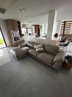 Gray Leather Sectional Sofa with Chaise