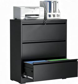 3 Drawer File Cabinet,Metal Lateral Filing Cabinet with Lock,Home Office Storage Organizer Cabinet for Legal/Letter/A4/F4 Size Files,35.5" W,Black